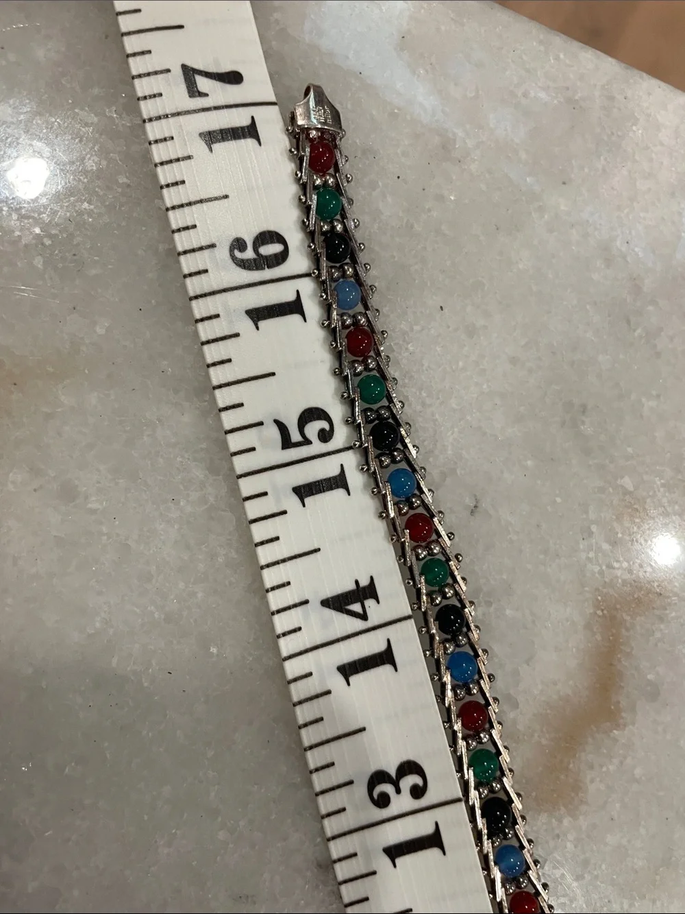 Milor Italy 925 Sterling Silver Multi-Color Stone Ball Bead Necklace 17